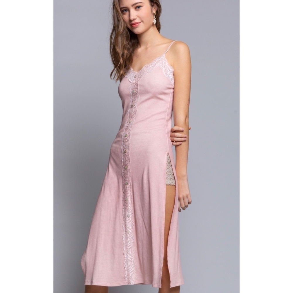 POL Light Pink Lace Trimmed Midi Tank Dress - Picture 3 of 10